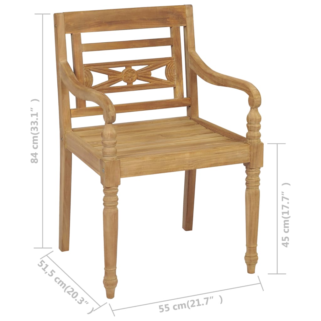 Chaises Batavia 2 pcs avec coussins bleu clair en bois de teck massif