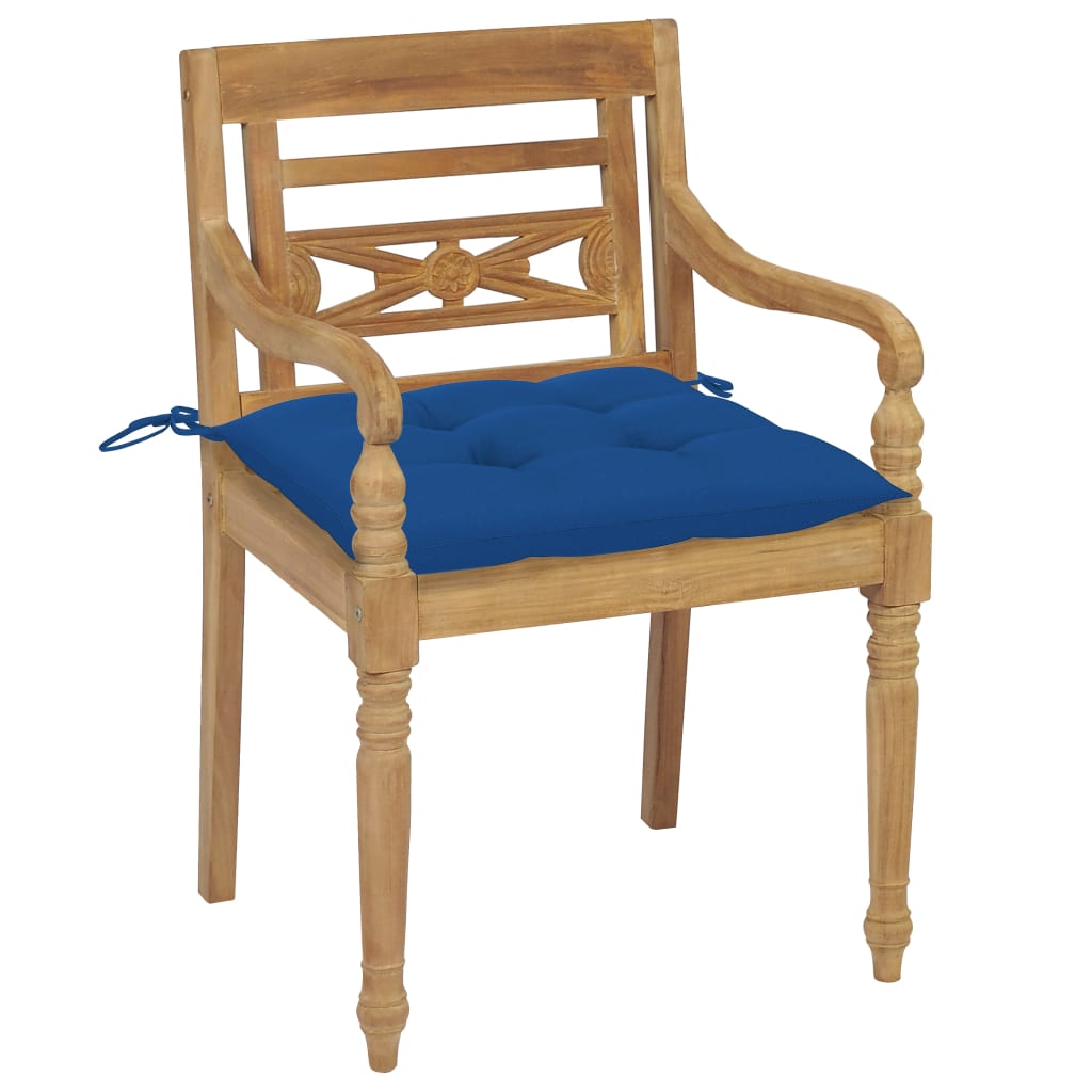 Chaises Batavia 2 pcs avec coussins bleu clair en bois de teck massif