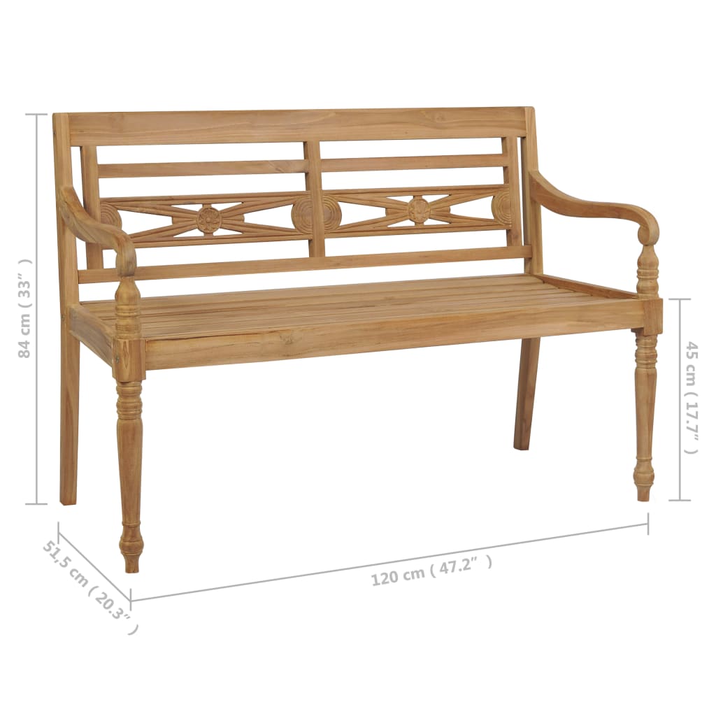 Banc Batavia avec coussin 150 cm teck massif