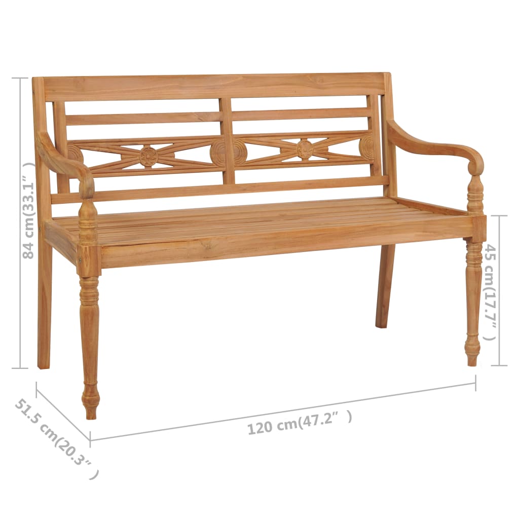 Banc Batavia avec coussin 150 cm teck massif