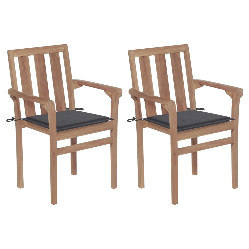 Chaises de jardin 4 pcs empilables avec coussins en bois de teck massif