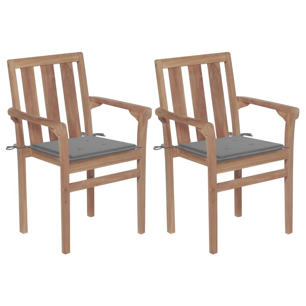 Chaises de jardin 4 pcs empilables avec coussins en bois de teck massif