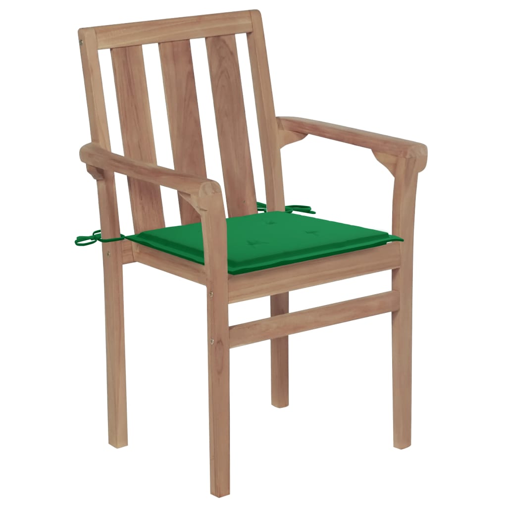 Chaises de jardin 4 pcs empilables avec coussins en bois de teck massif