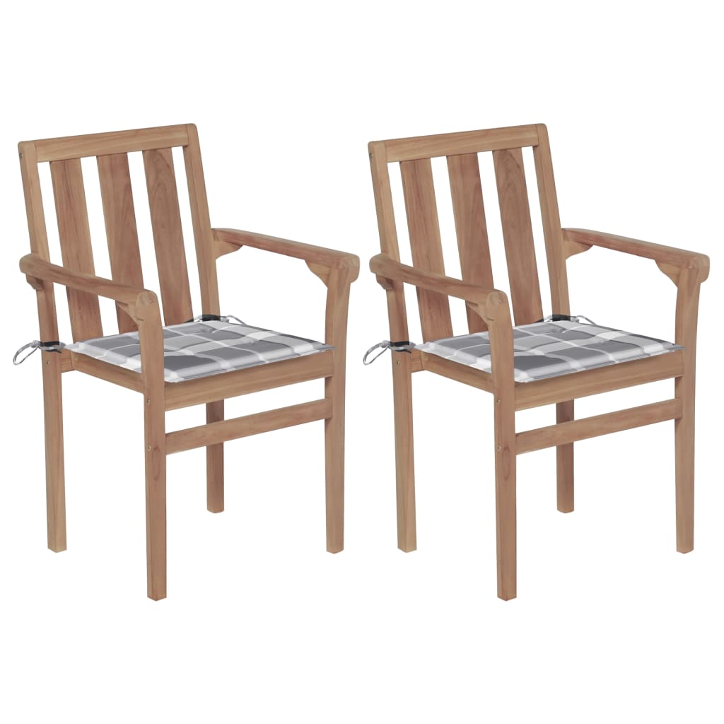 Chaises de jardin 4 pcs empilables avec coussins en bois de teck massif