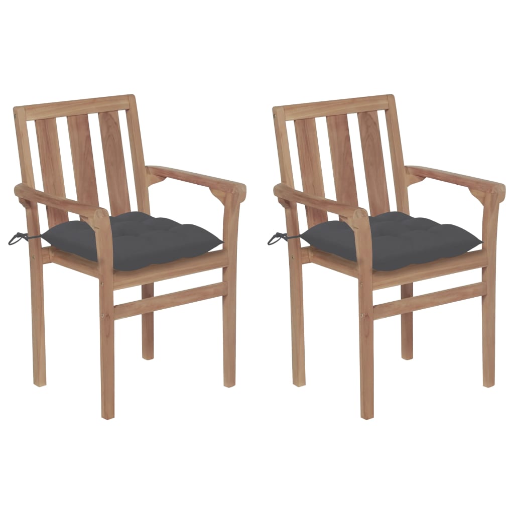 Chaises de jardin empilables 6 pcs avec coussins en teck massif