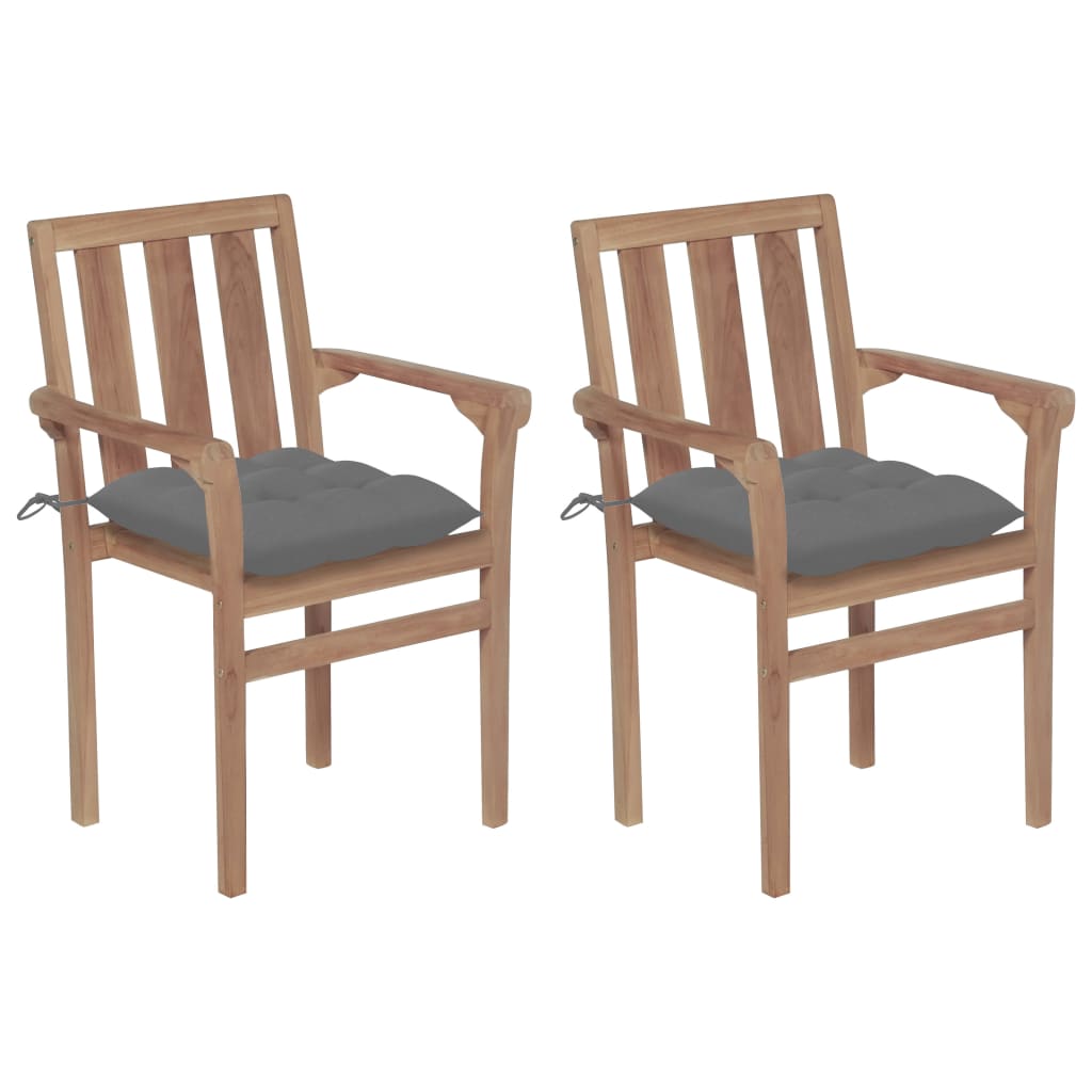 Chaises de jardin empilables 6 pcs avec coussins en teck massif