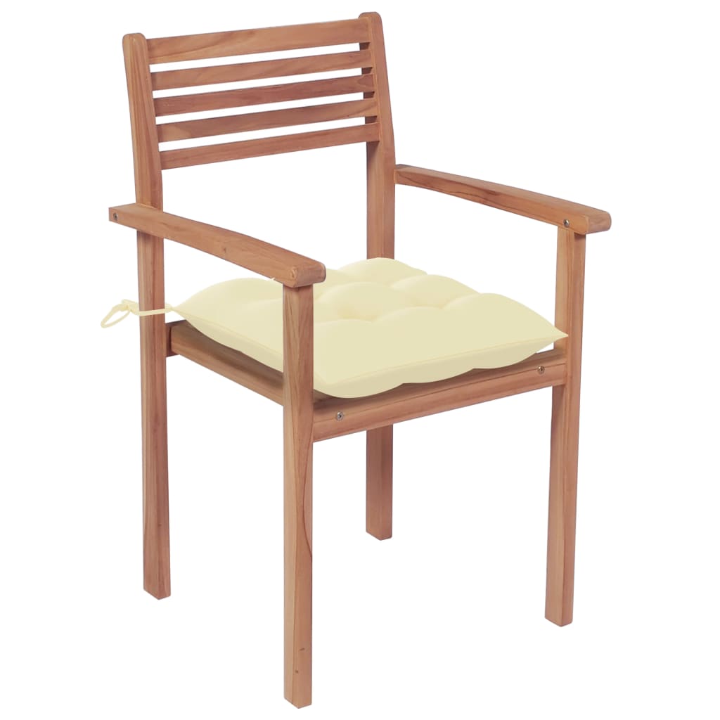 Chaises de jardin 2 pcs avec coussins blanc crème en bois de teck massif