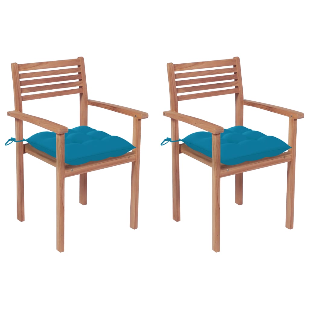 Chaises de jardin 2 pcs avec coussins blanc crème en bois de teck massif