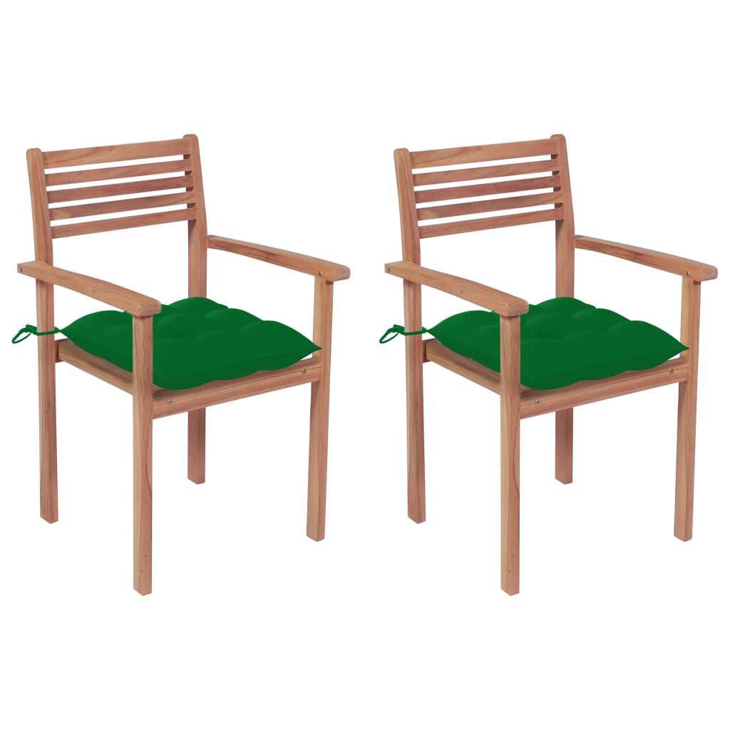 Chaises de jardin empilables 6 pcs avec coussins en teck massif