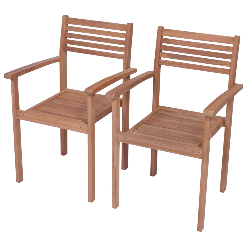 Chaises de jardin empilables 6 pcs avec coussins en teck massif