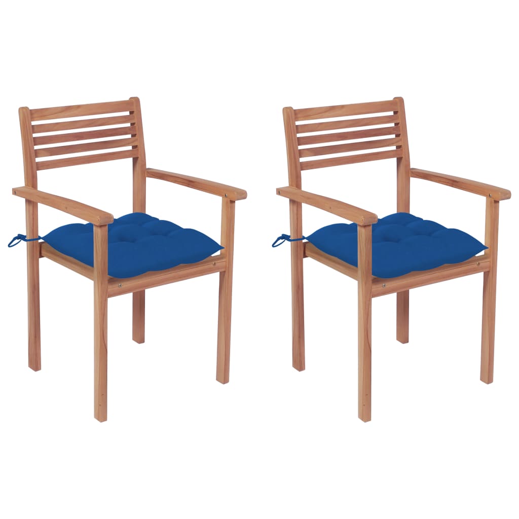 Chaises de jardin empilables 6 pcs avec coussins en teck massif