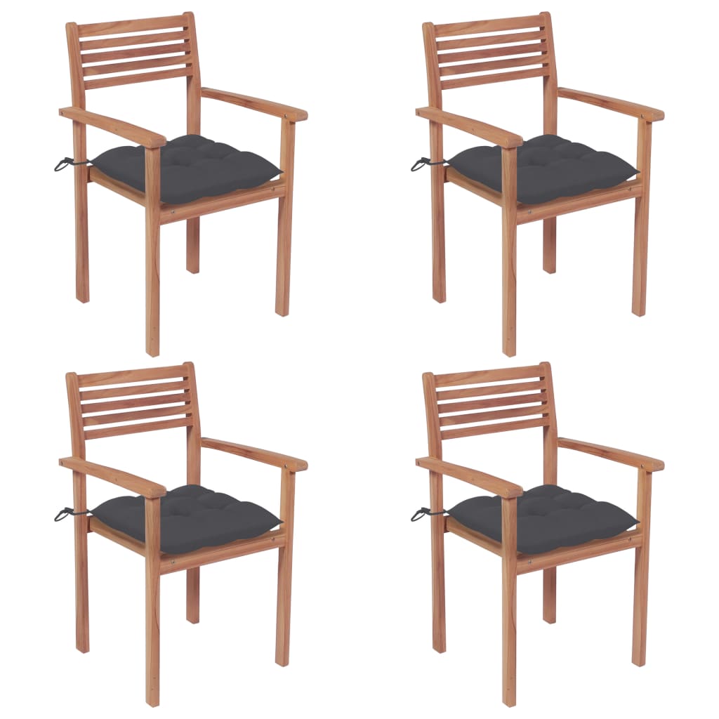 Chaises de jardin empilables 6 pcs avec coussins en teck massif