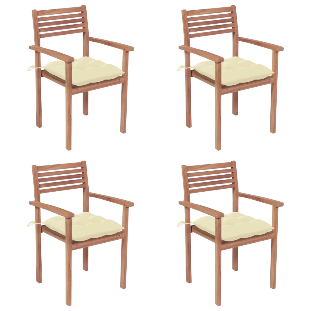 Chaises de jardin empilables 6 pcs avec coussins en teck massif