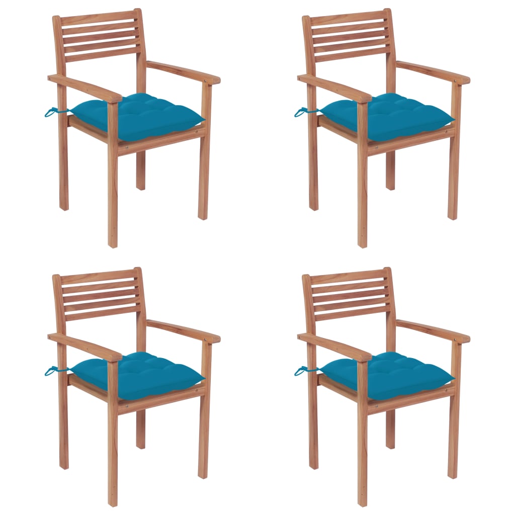 Chaises de jardin empilables 6 pcs avec coussins en teck massif