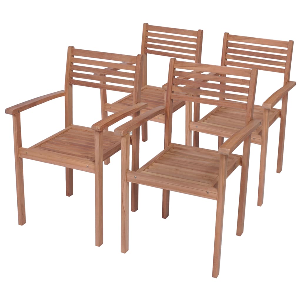 Chaises de jardin empilables 6 pcs avec coussins en teck massif