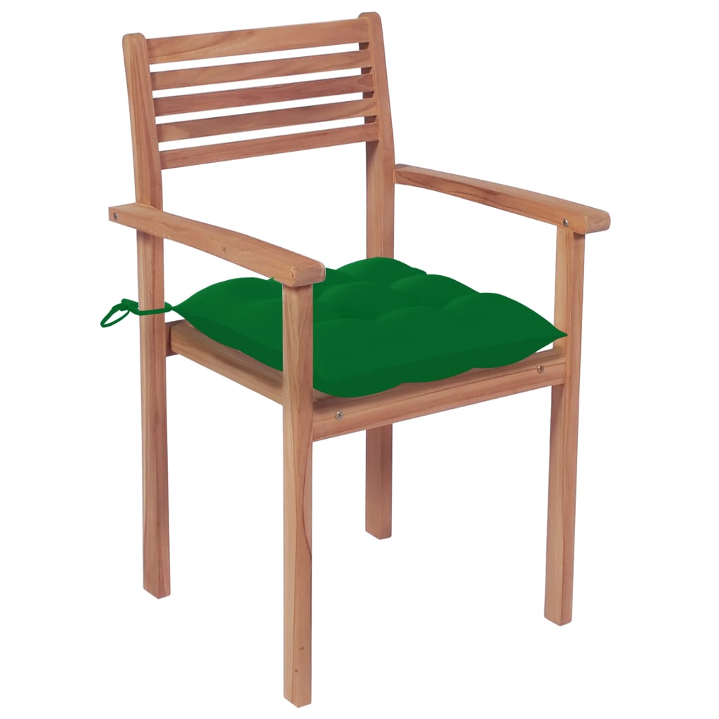 Chaises de jardin empilables 6 pcs avec coussins en teck massif