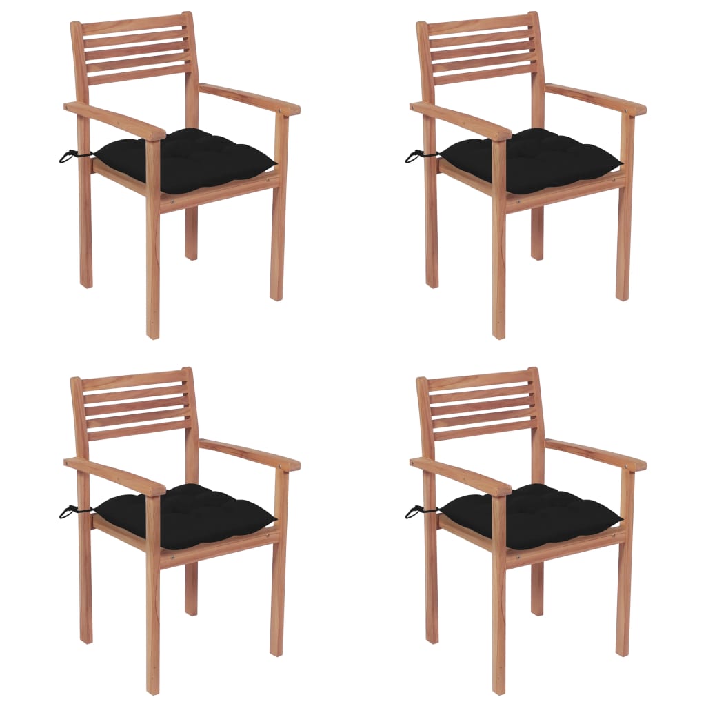 Chaises de jardin 2 pcs avec coussins blanc crème en bois de teck massif