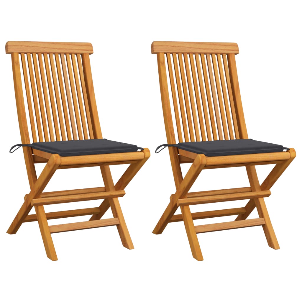 Chaises de jardin 8 pcs avec coussins couleur anthracite en bois de teck massif