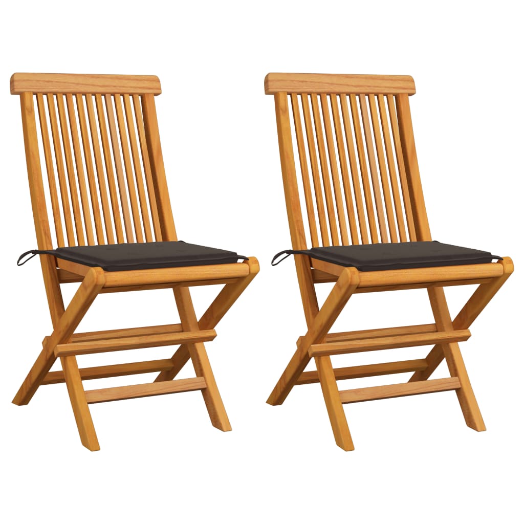 Chaises de jardin 8 pcs avec coussins couleur anthracite en bois de teck massif