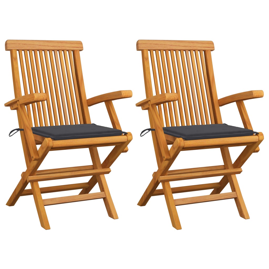 Chaises de jardin 4 pcs avec coussins verts en bois de teck massif