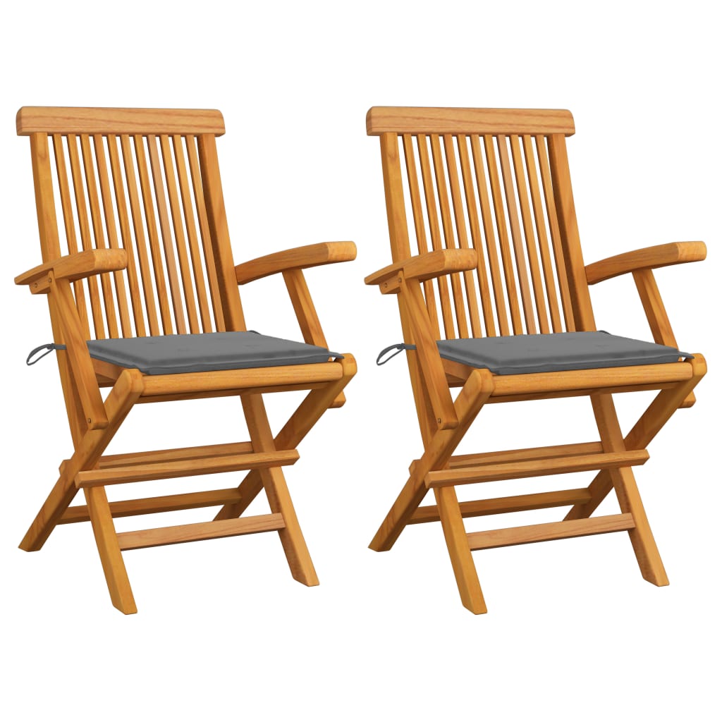 Chaises de jardin 4 pcs avec coussins verts en bois de teck massif