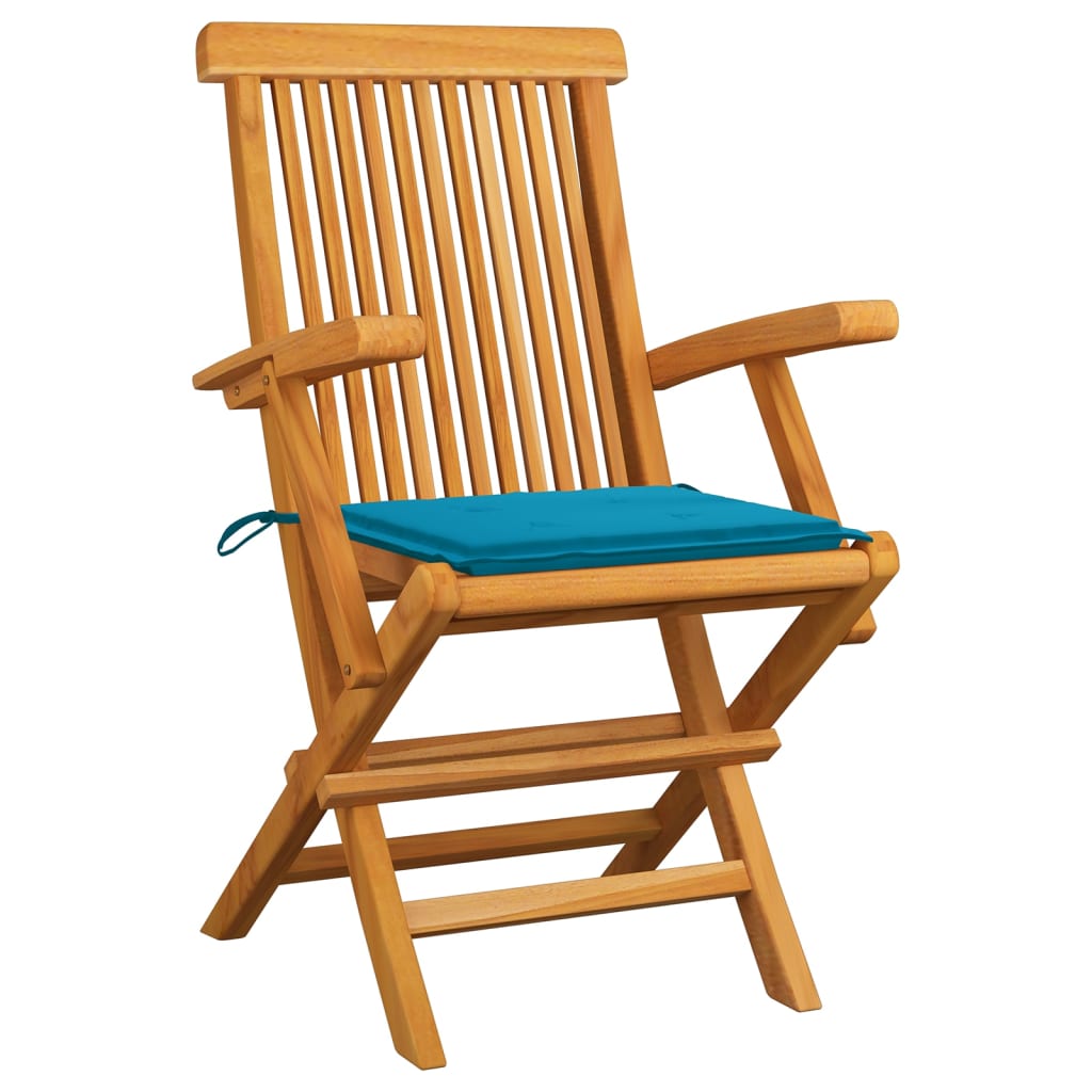 Chaises de jardin 4 pcs avec coussins verts en bois de teck massif