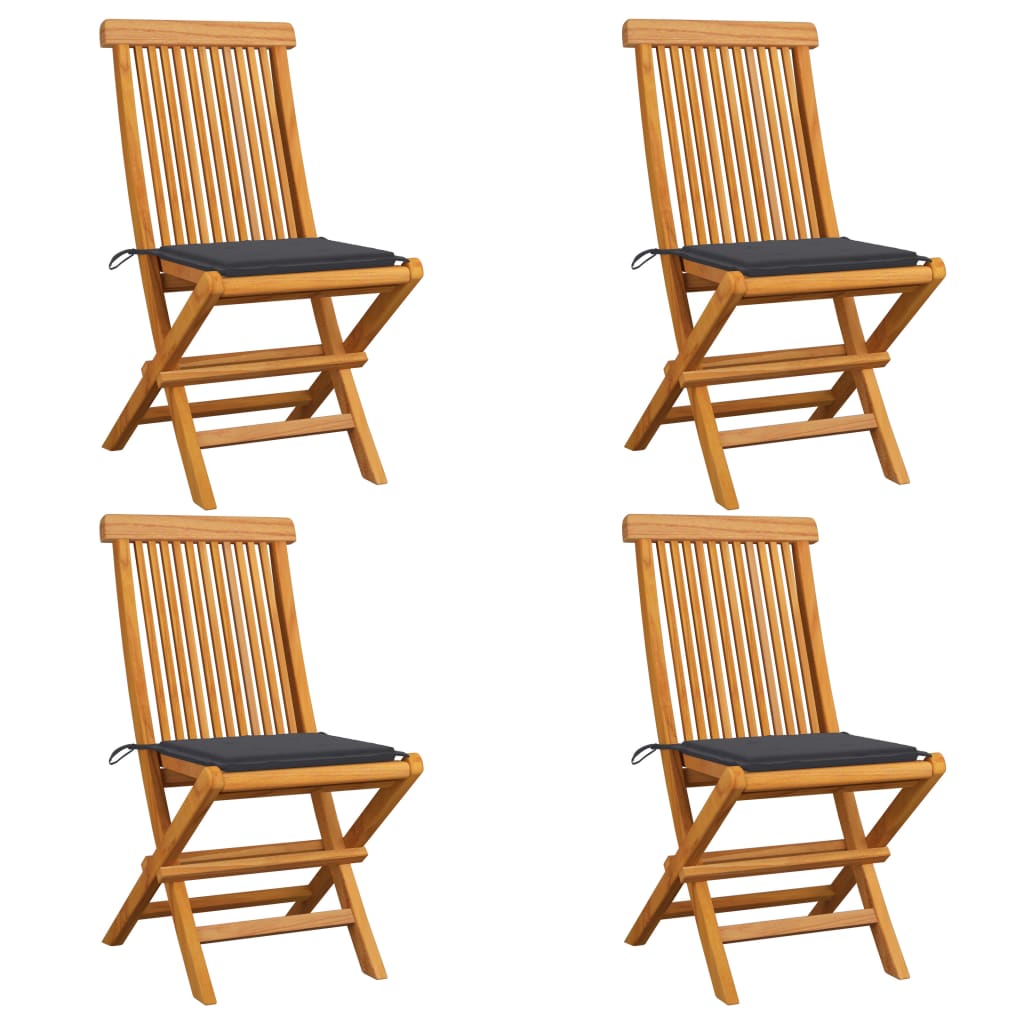 Chaises de jardin 8 pcs avec coussins couleur anthracite en bois de teck massif