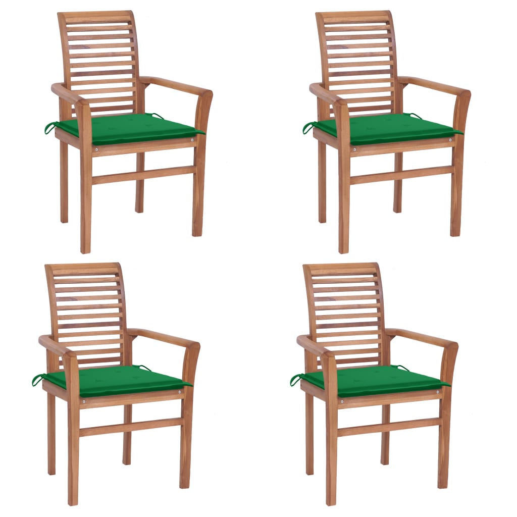 Chaises de salle à manger 2 pcs avec coussins vert vif en bois de teck massif