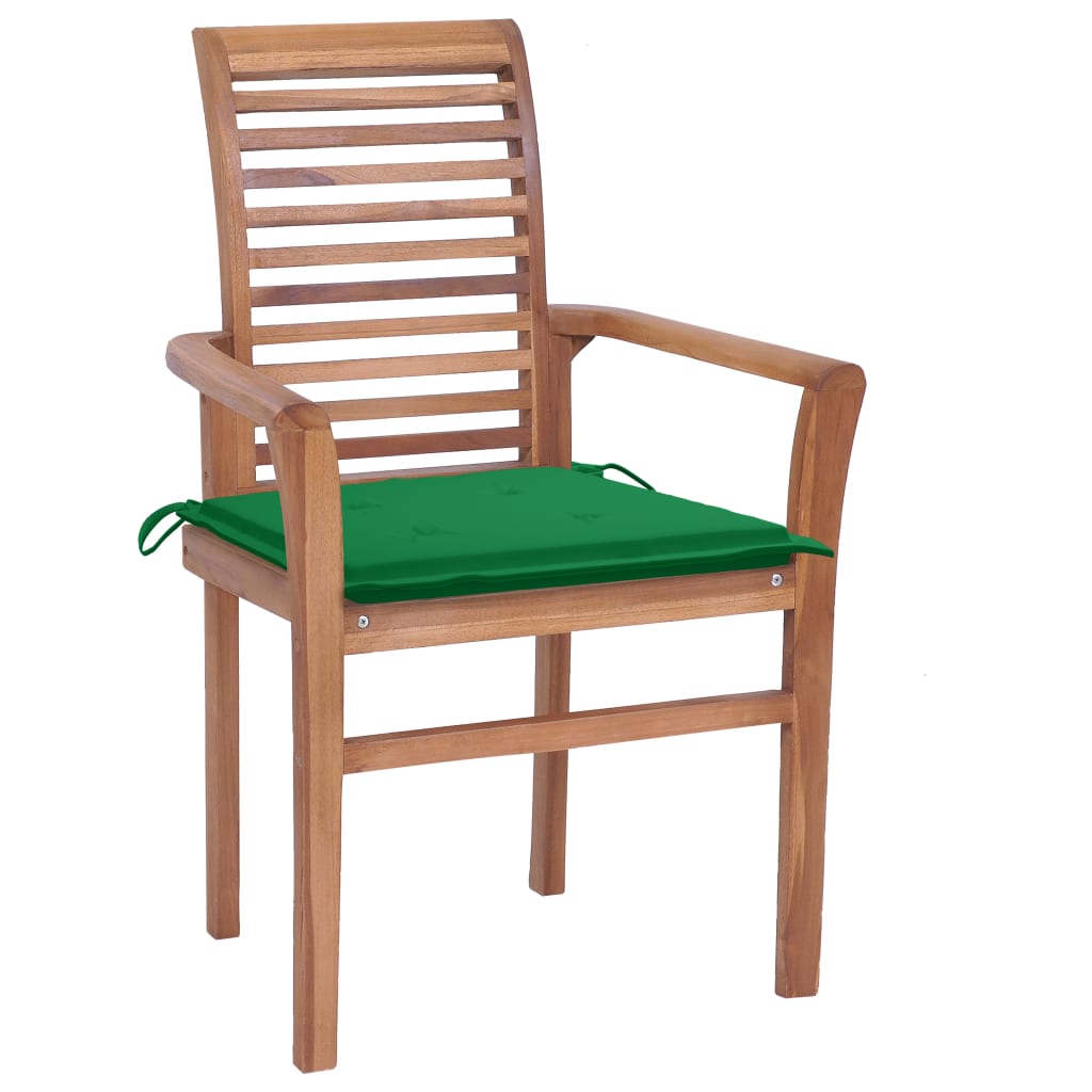 Chaises de salle à manger 2 pcs avec coussins vert vif en bois de teck massif