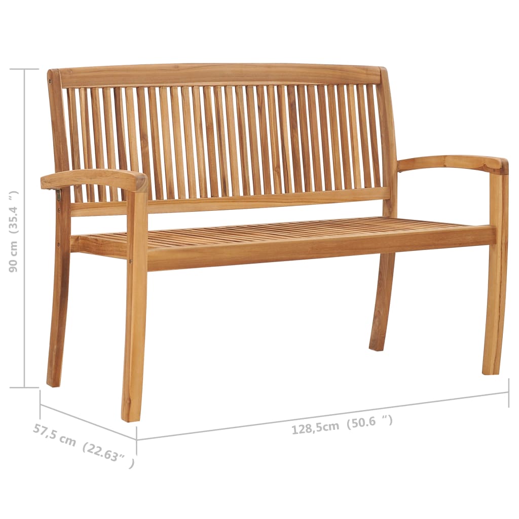 Banc de jardin empilable avec coussin 159 cm en teck massif