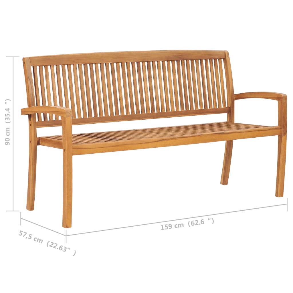 Banc de jardin empilable avec coussin 128,5 cm teck massif