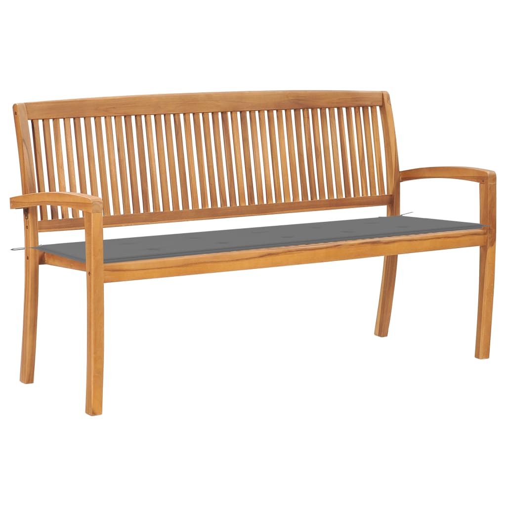 Banc de jardin empilable avec coussin 128,5 cm teck massif