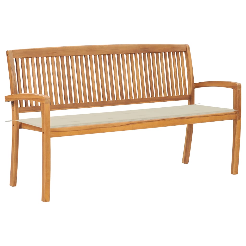 Banc de jardin empilable avec coussin 159 cm en teck massif