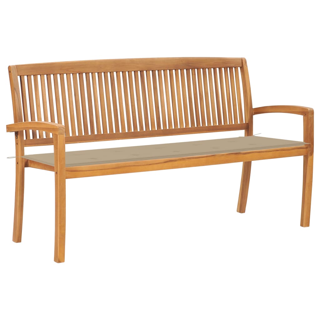 Banc de jardin empilable avec coussin 159 cm en teck massif