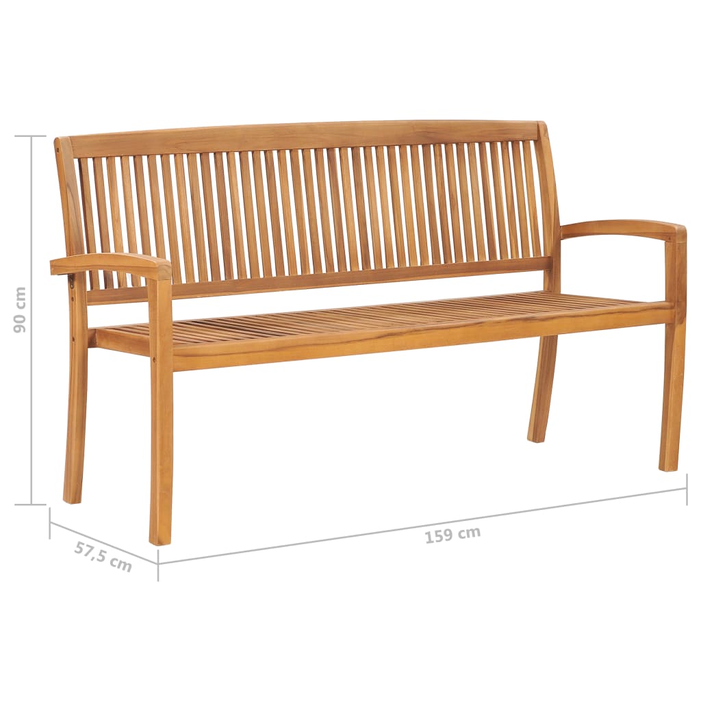 Banc de jardin empilable avec coussin 159 cm en teck massif