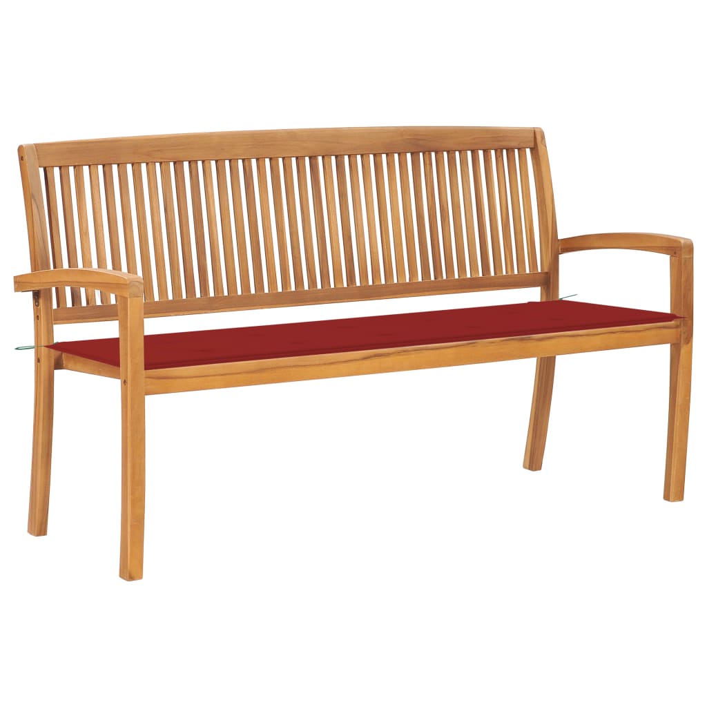 Banc de jardin empilable avec coussin 159 cm en teck massif