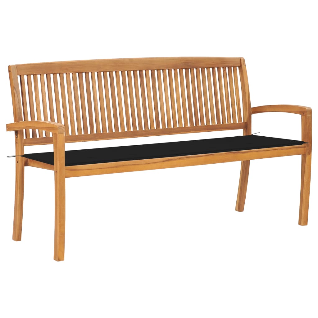 Banc de jardin empilable avec coussin 128,5 cm teck massif