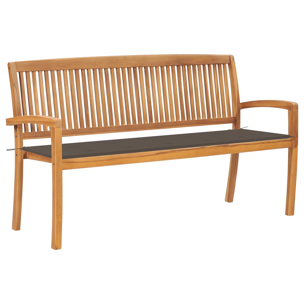 Banc de jardin empilable avec coussin 159 cm en teck massif