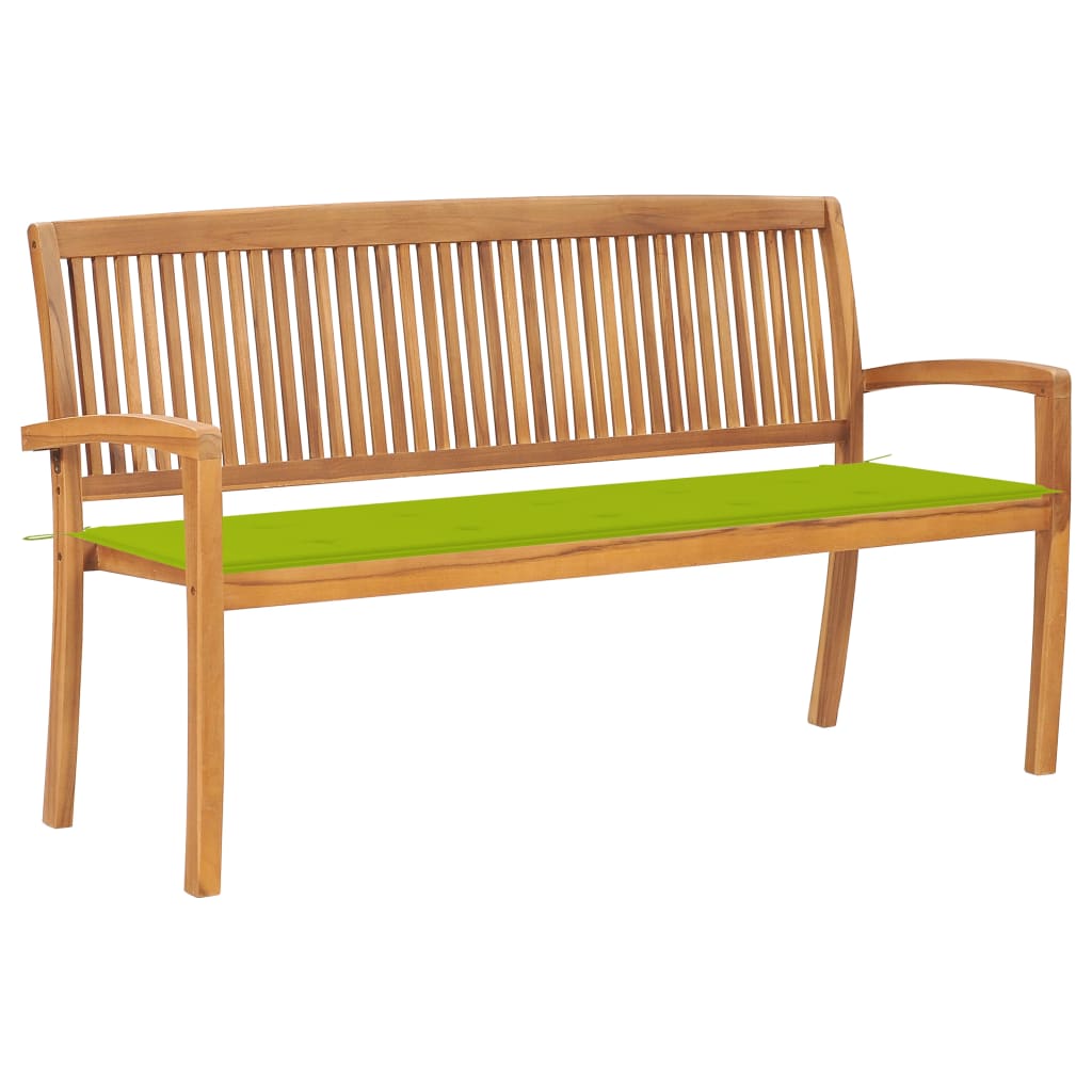 Banc de jardin empilable avec coussin 159 cm en teck massif