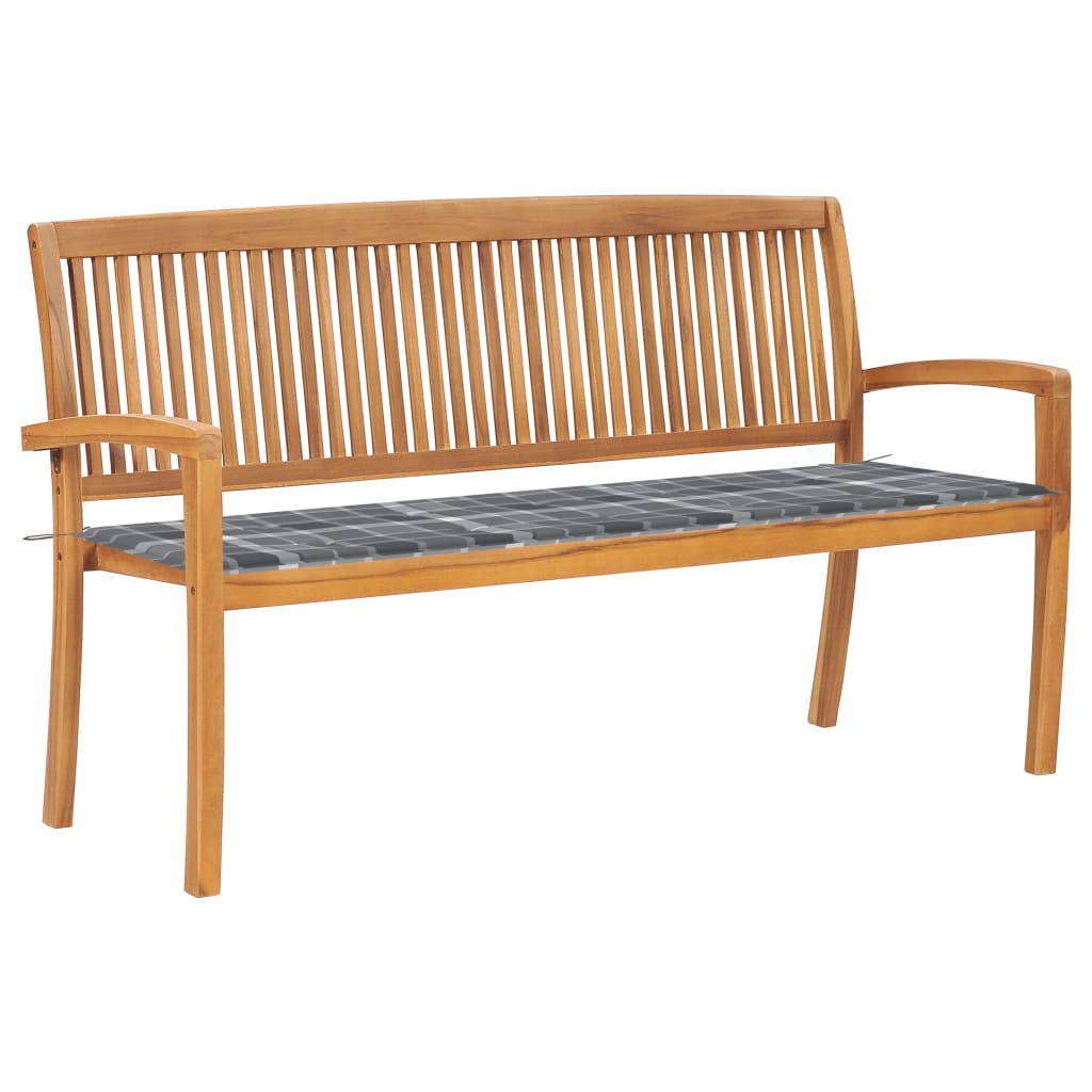 Banc de jardin empilable avec coussin 159 cm en teck massif