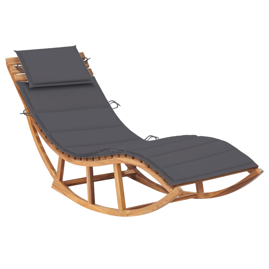 Chaise longue à bascule avec coussin en teck massif