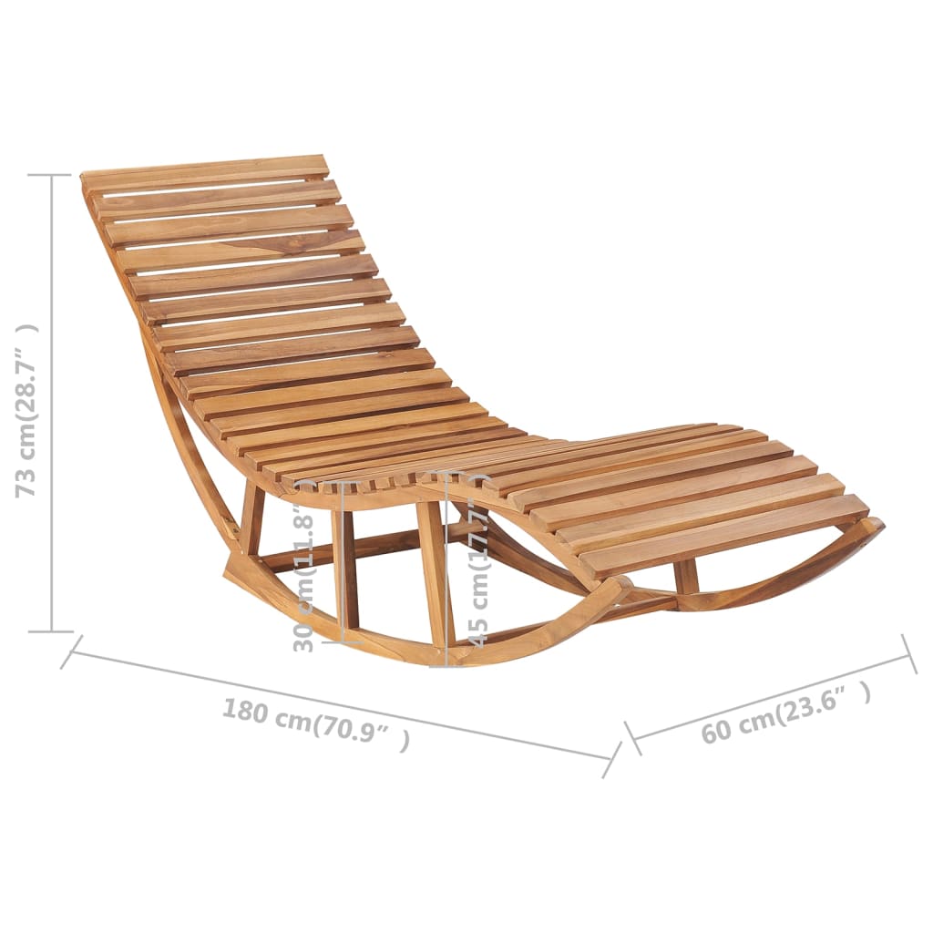 Chaise longue à bascule avec coussin en teck massif