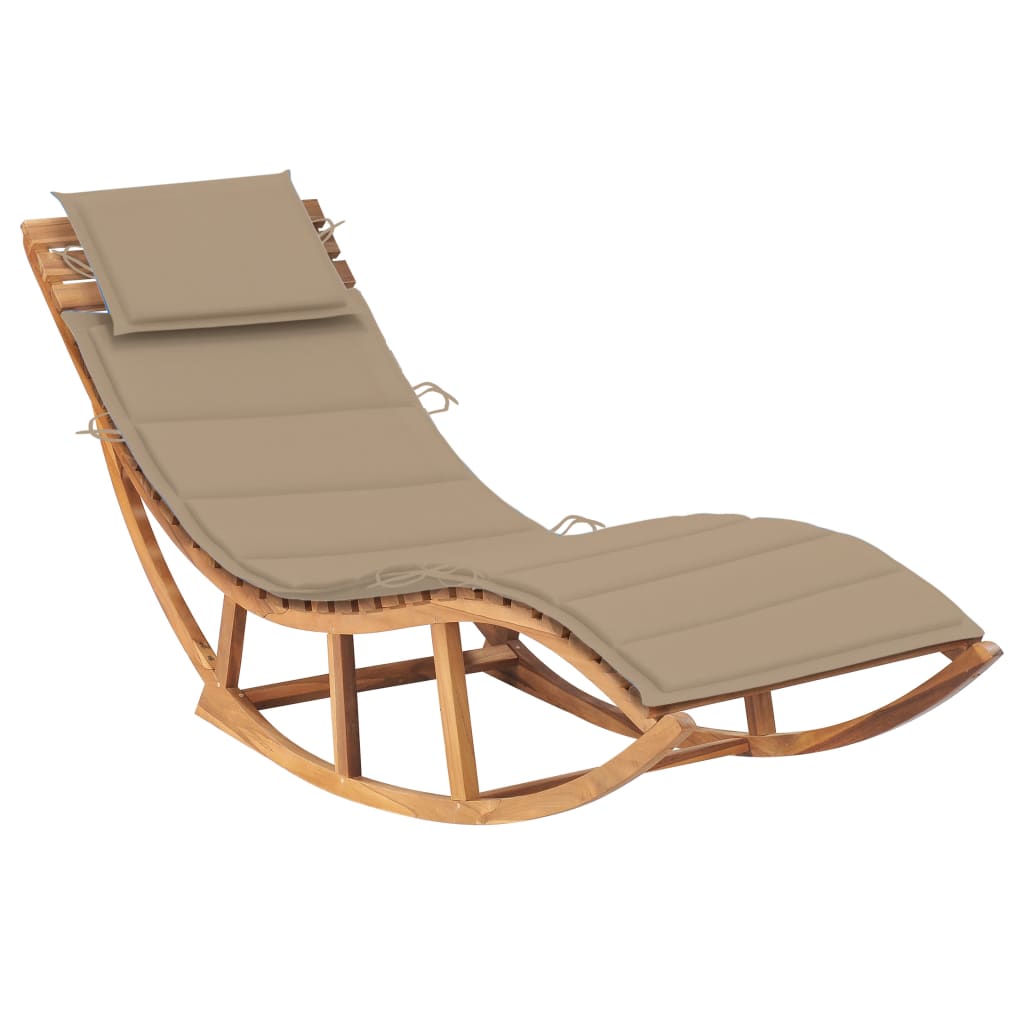 Chaise longue à bascule avec coussin en teck massif