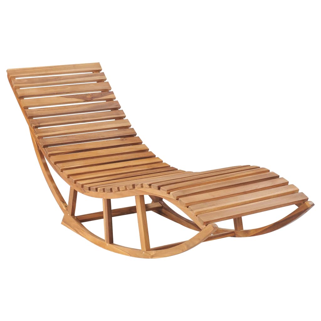 Chaise longue à bascule avec coussin en teck massif