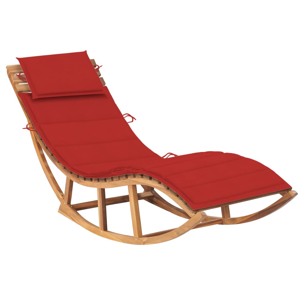 Chaise longue à bascule avec coussin en teck massif