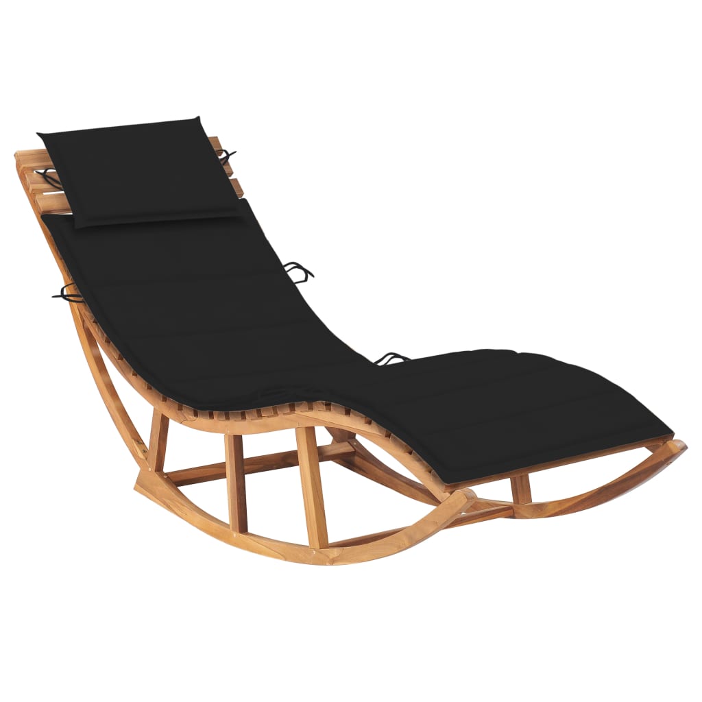 Chaise longue à bascule avec coussin en teck massif