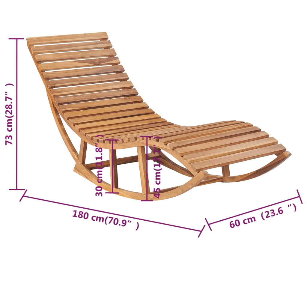 Chaise longue à bascule avec coussin en teck massif