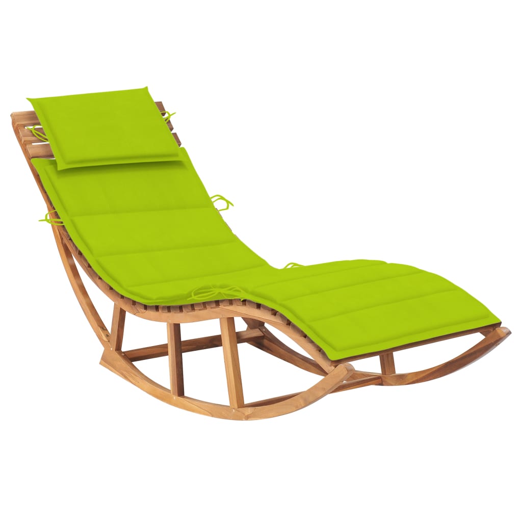 Chaise longue à bascule avec coussin en teck massif