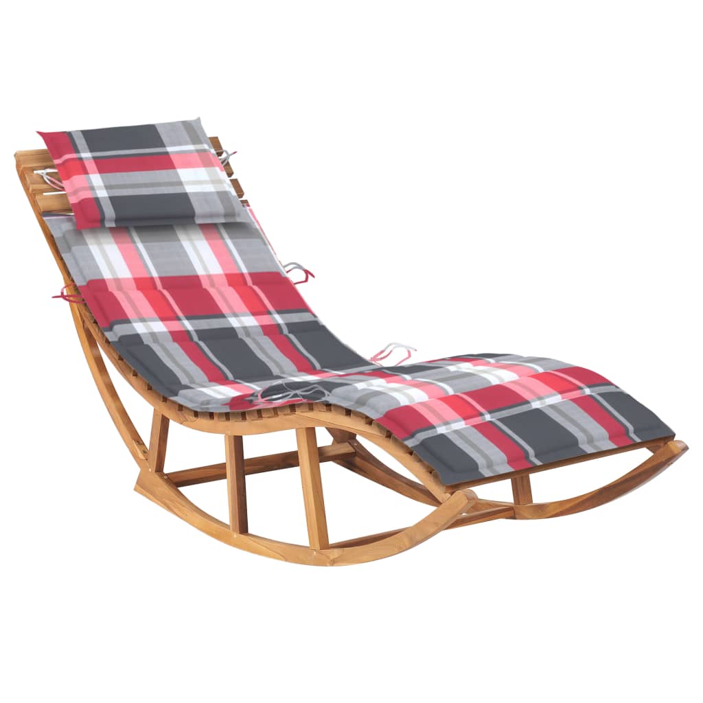 Chaise longue à bascule avec coussin en teck massif