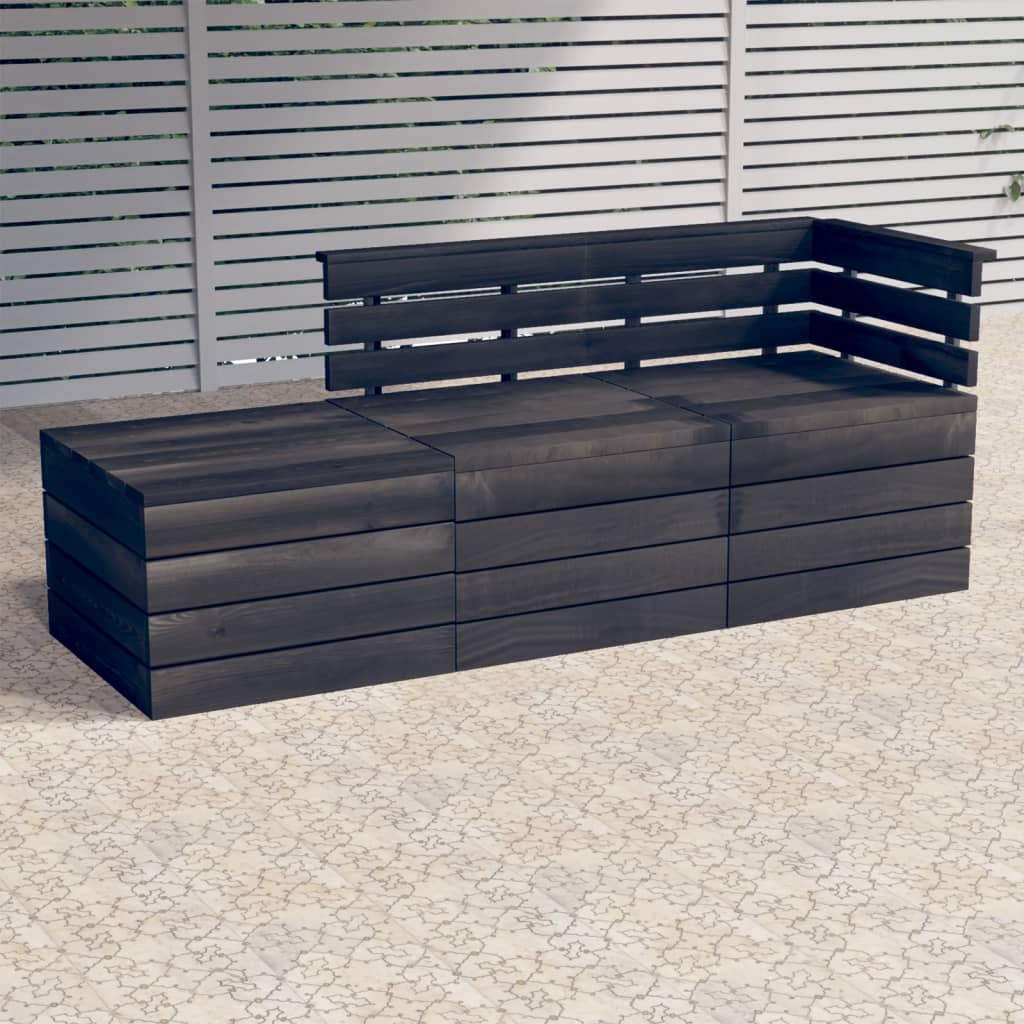 3-delige Loungeset met kussens pallet massief grenenhout